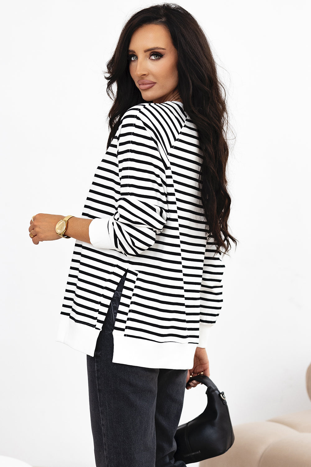 Georgia Black Striped Loose Sweatshirt
