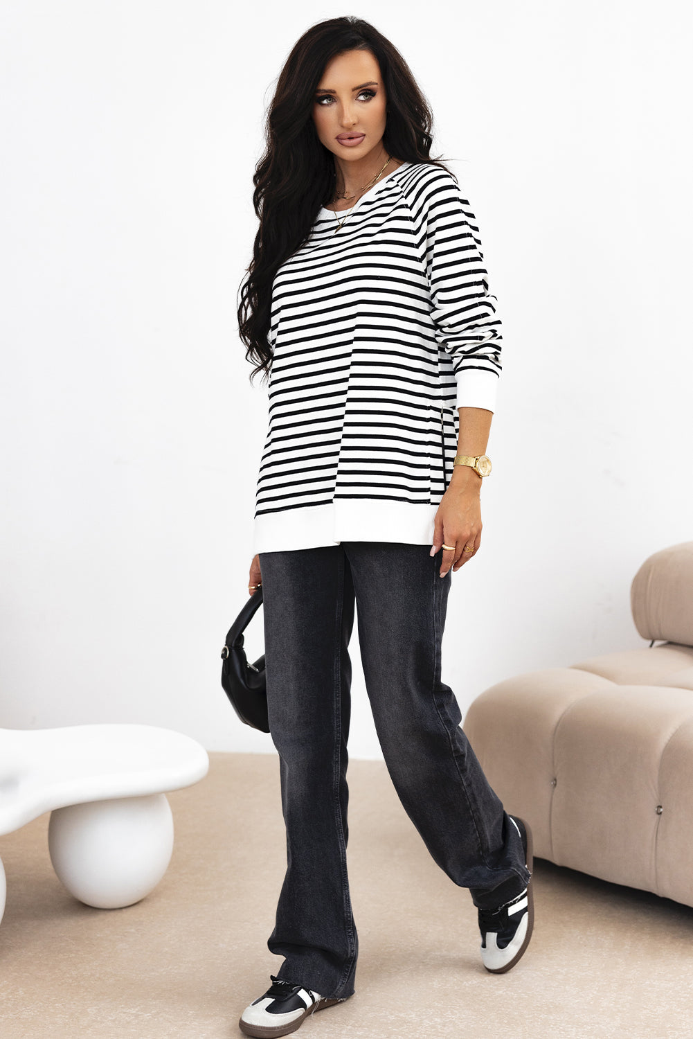 Georgia Black Striped Loose Sweatshirt