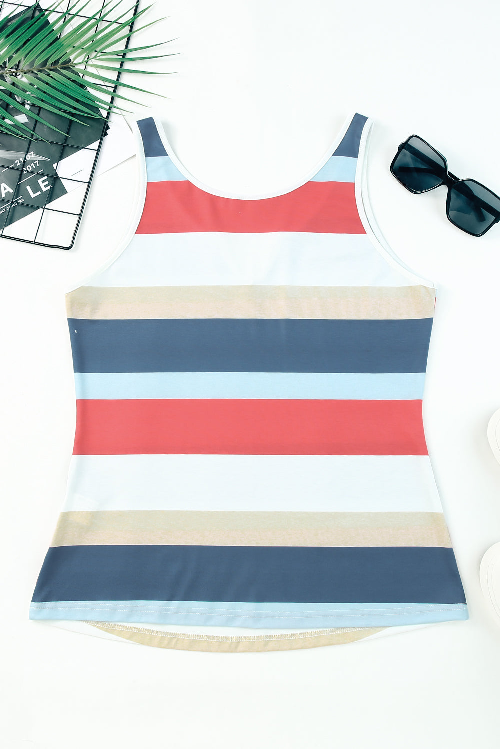 Jennifer- Striped Color Block Notched Neck Tank Top