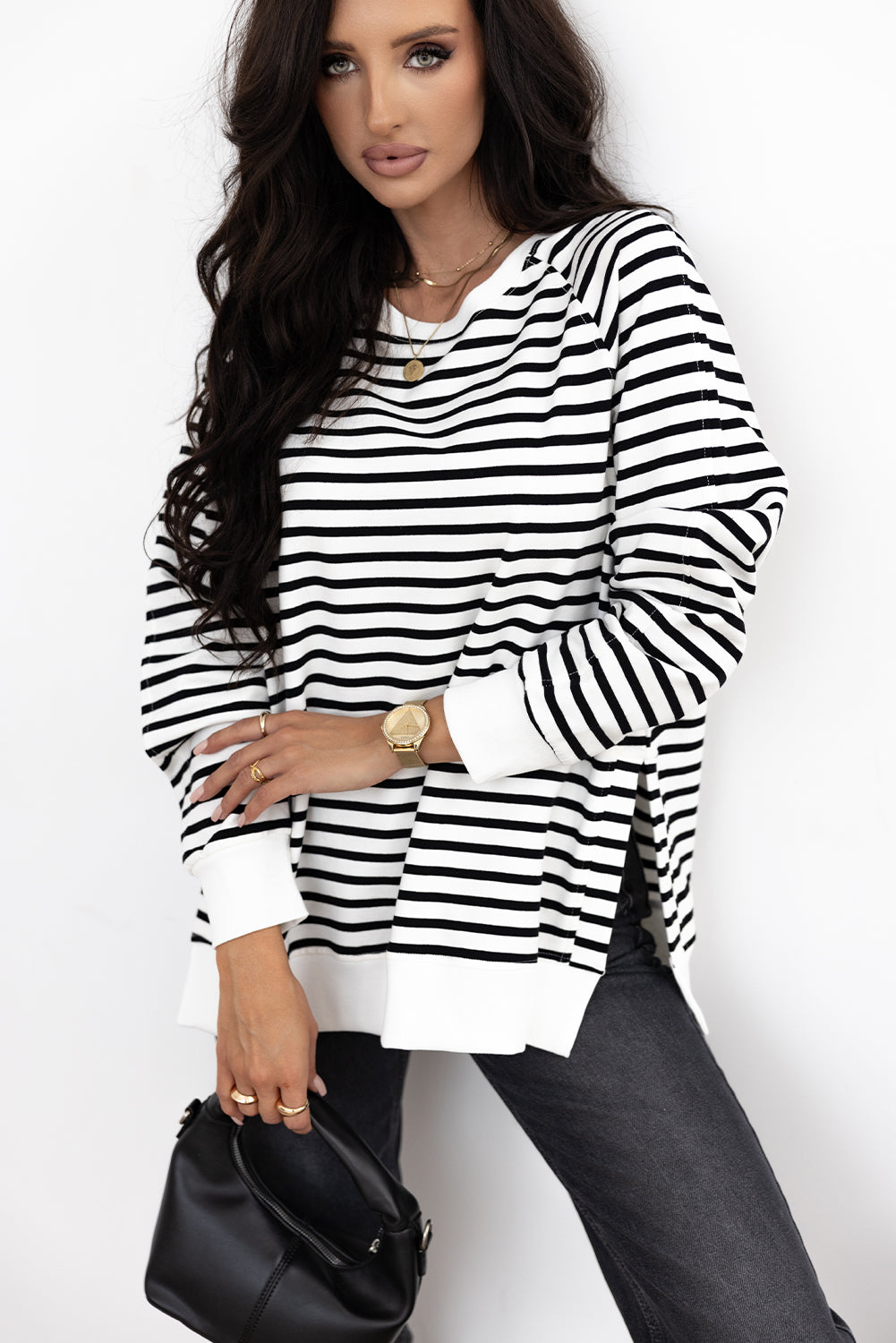 Georgia Black Striped Loose Sweatshirt