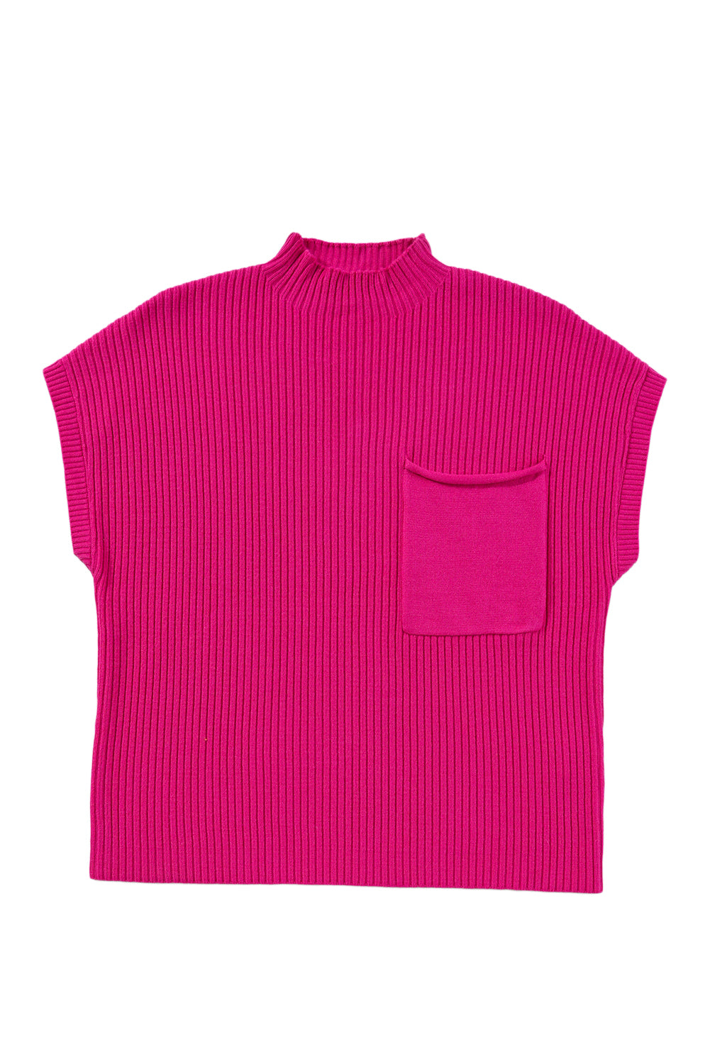 Patch Pocket Ribbed Knit Short Sleeve Sweater