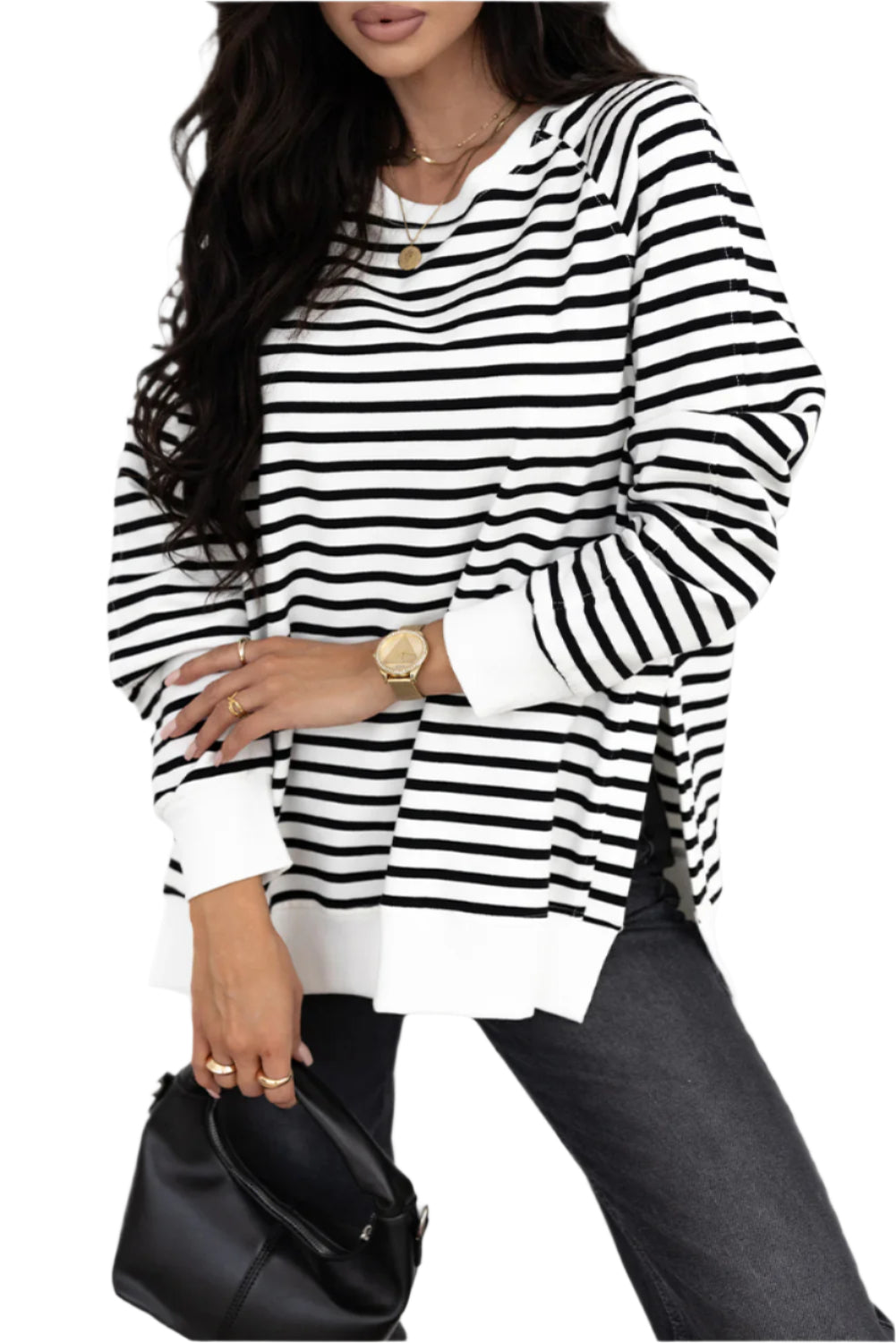 Georgia Black Striped Loose Sweatshirt