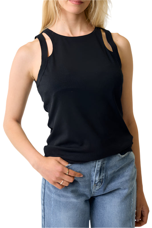 Ella-Black Knit Tank