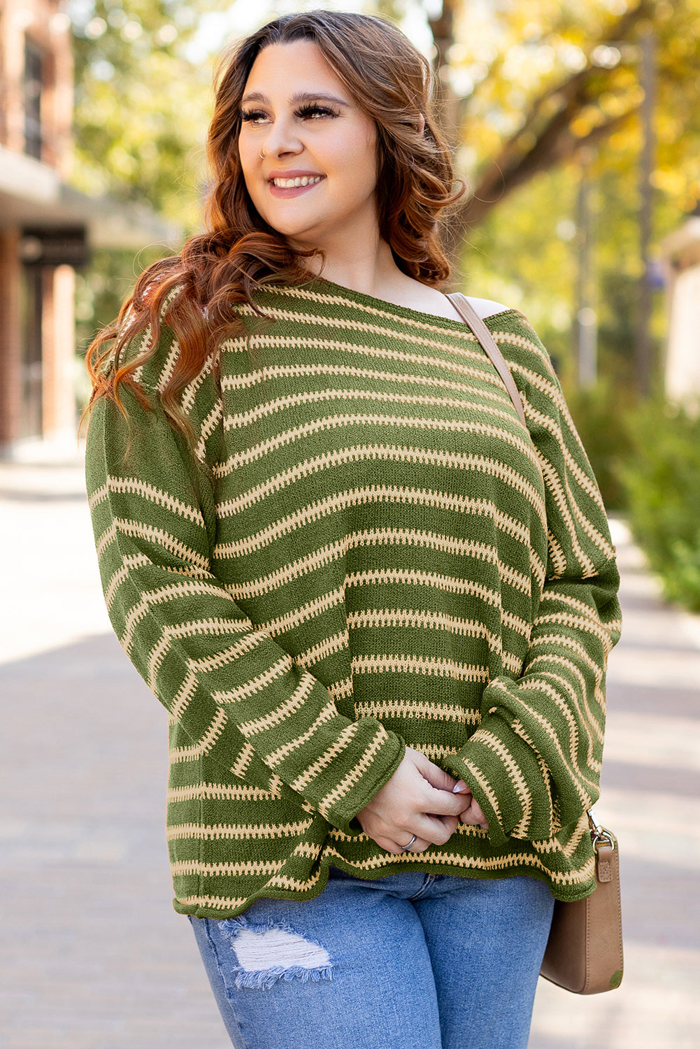 Lila-Green Stripe Casual Sweater