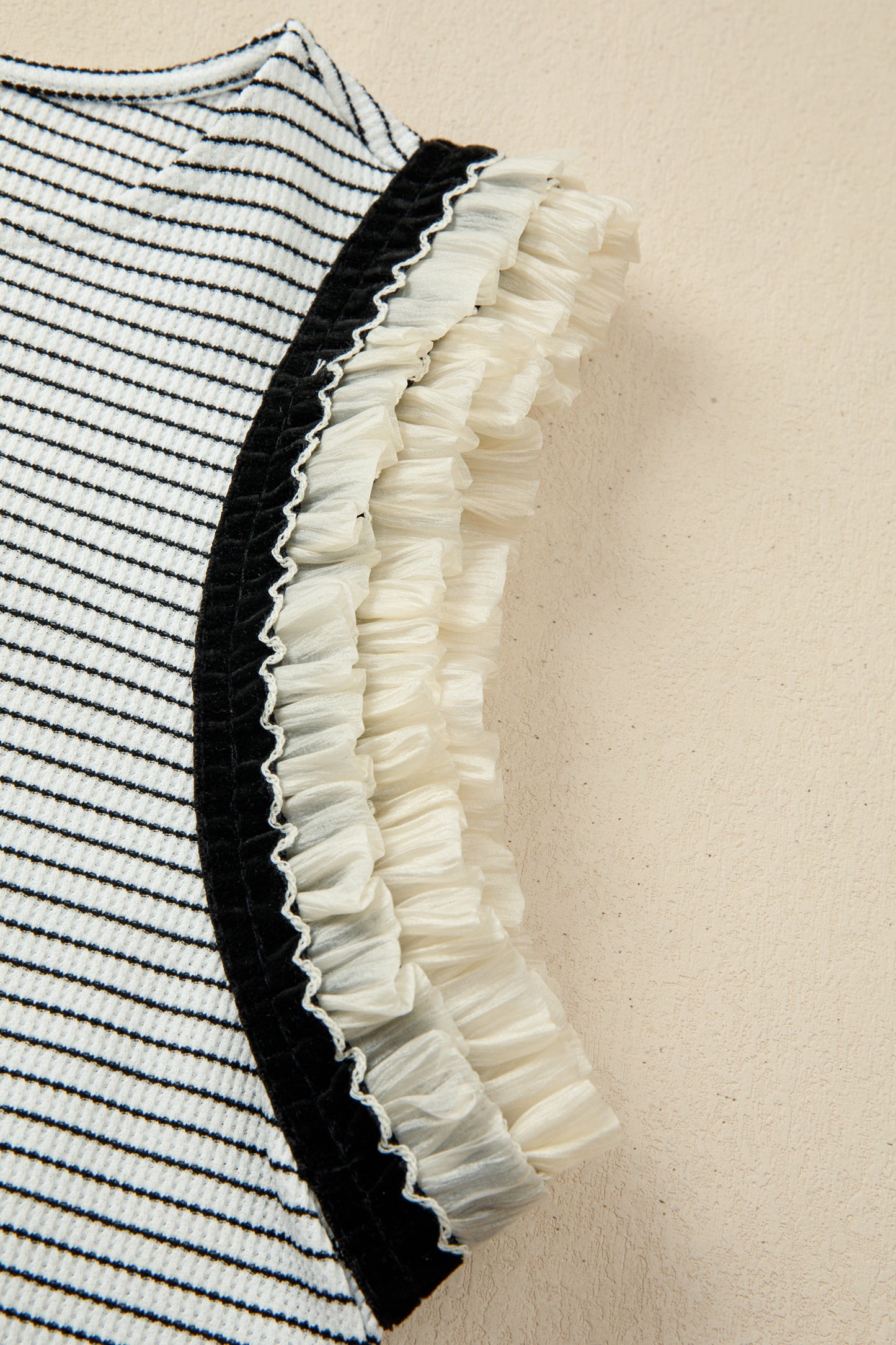 Black Stripe Ruffle Trim Casual Tank Top