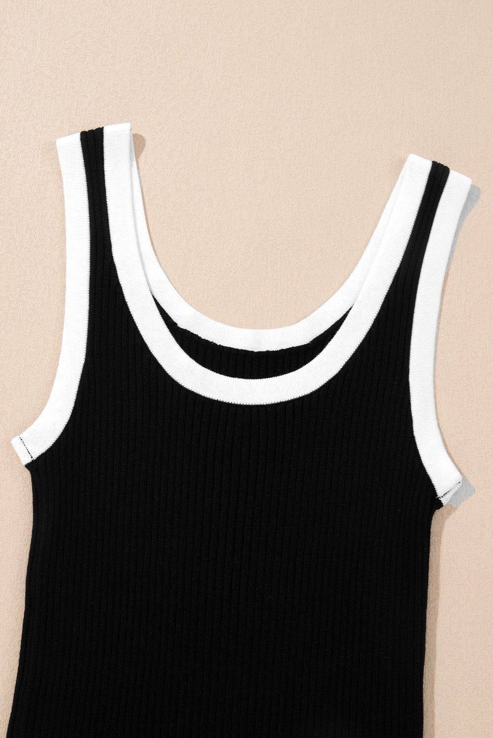 Candy-Black Colorblock Edge Ribbed Knit Tank