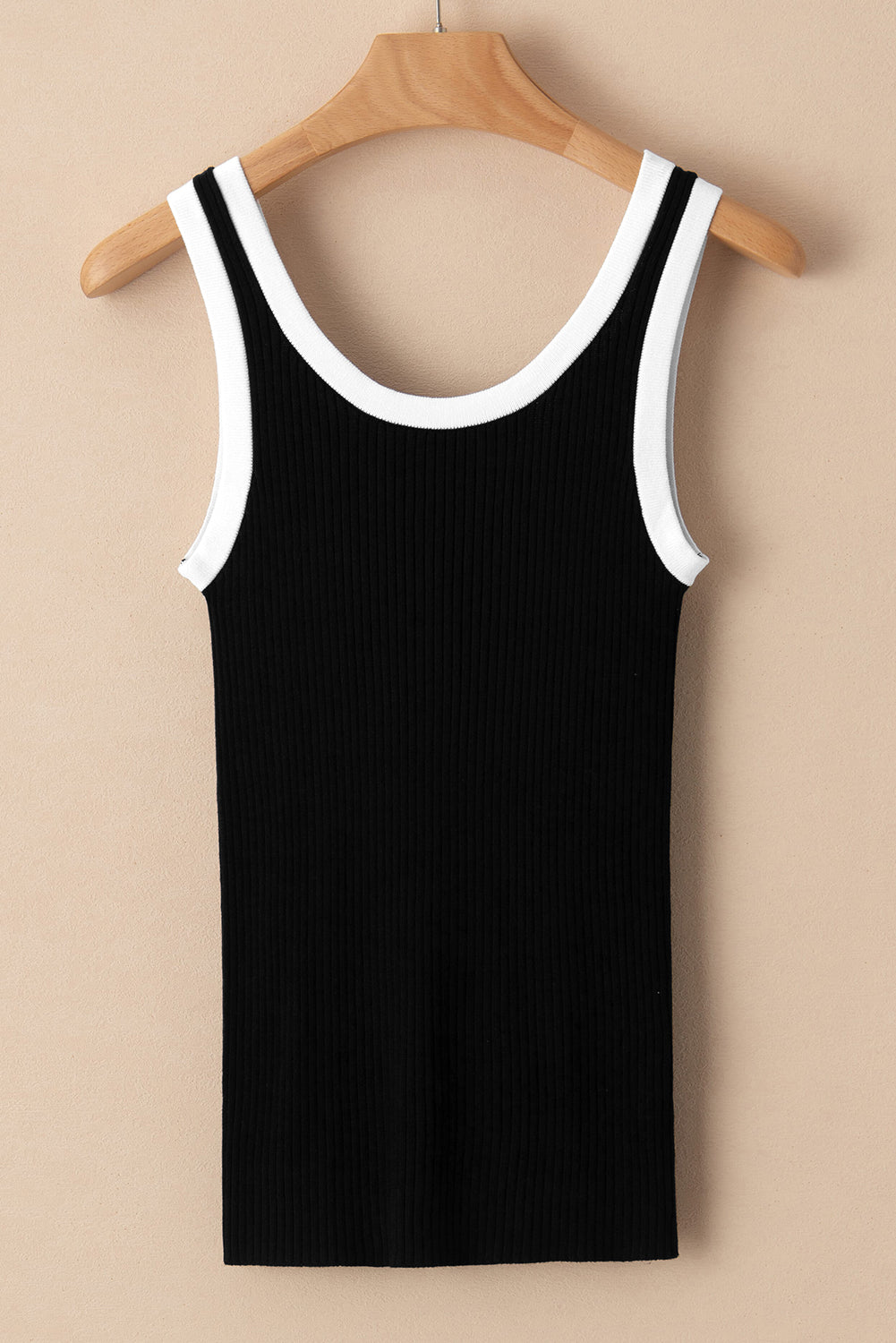 Candy-Black Colorblock Edge Ribbed Knit Tank
