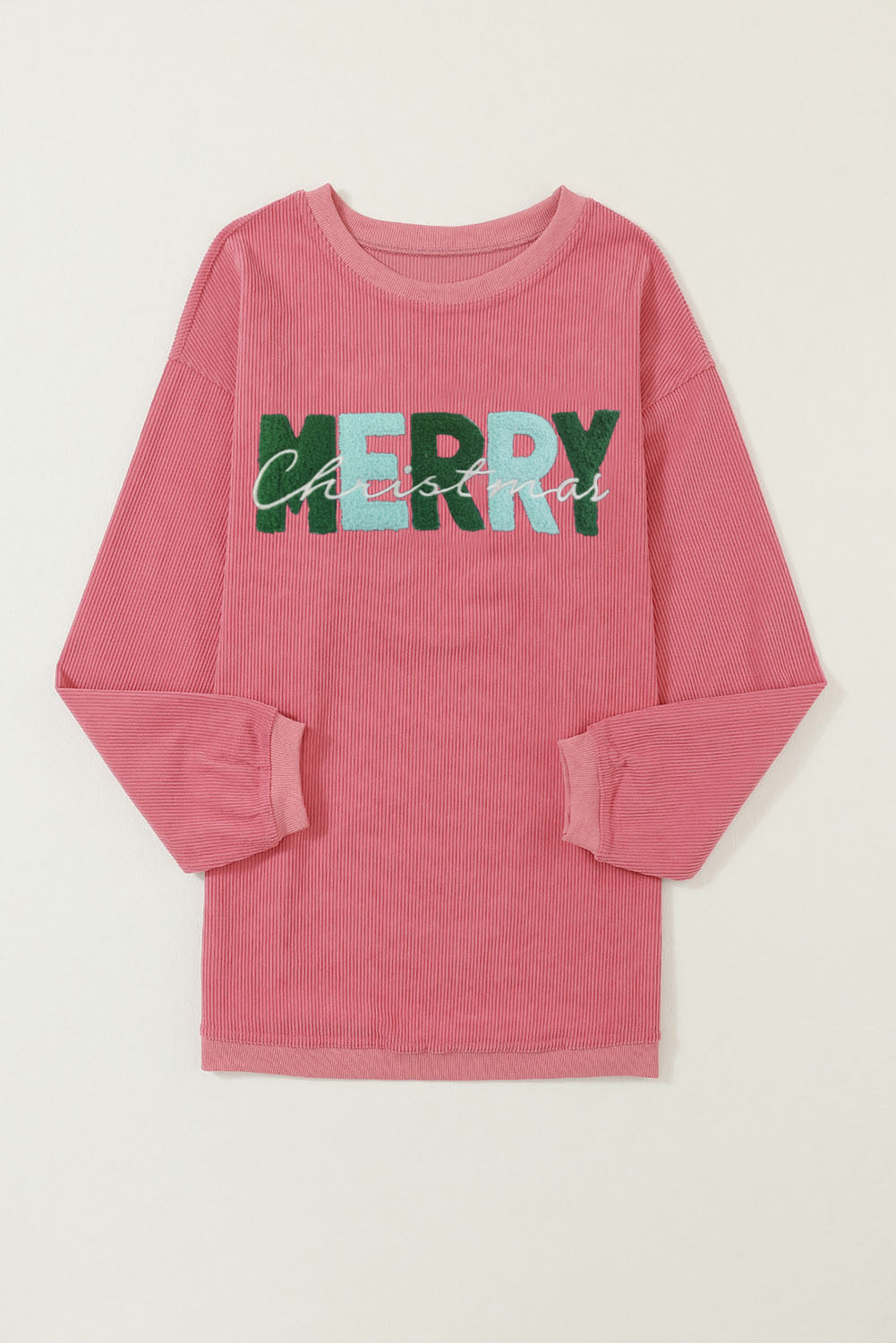Strawberry Pink MERRY Christmas Corded Pullover Sweatshirt