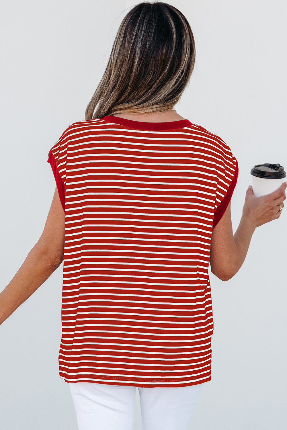 Rebecca-Red Stripe Chest Pocket Tank Top