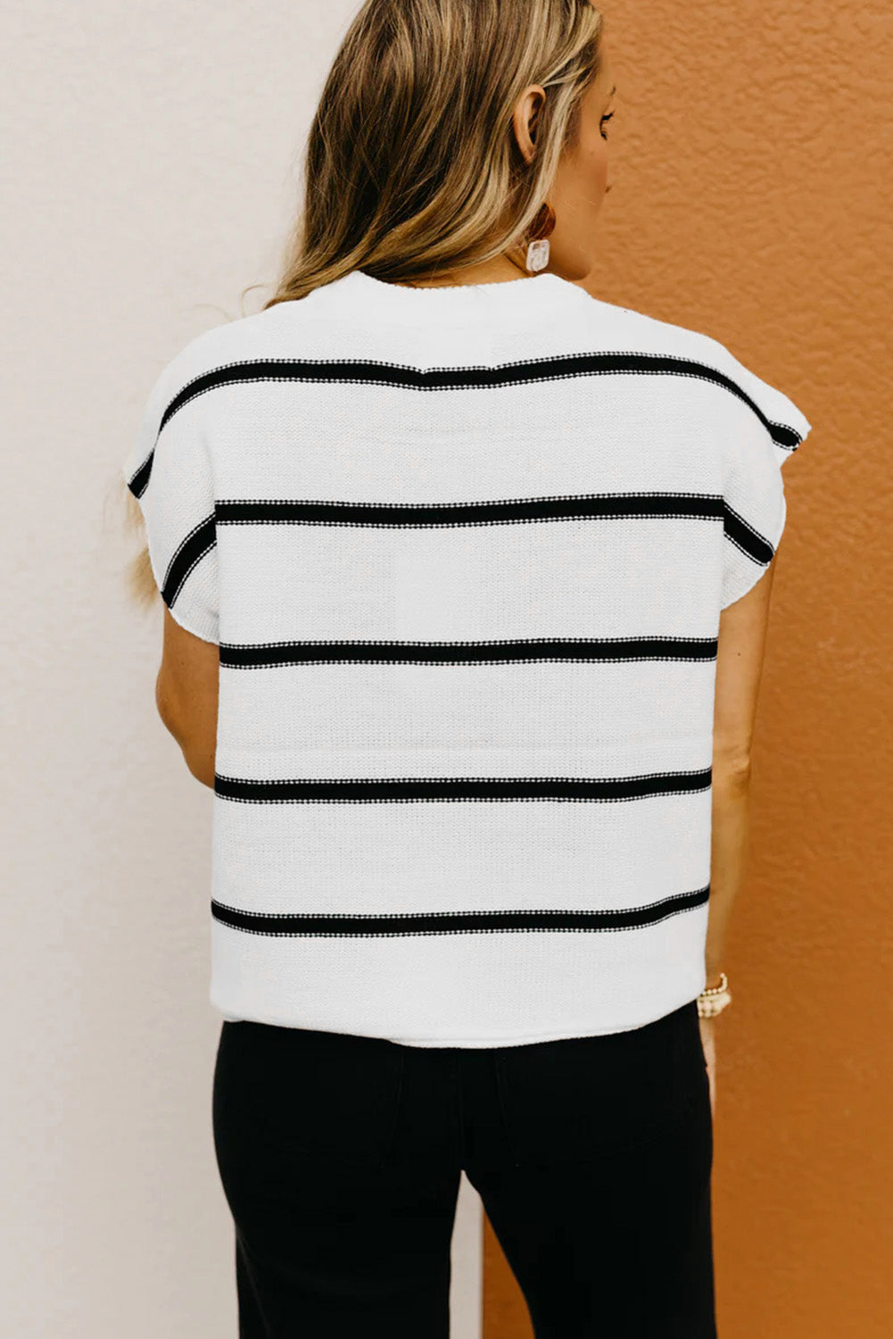 White Striped Batwing Sleeve Sweater