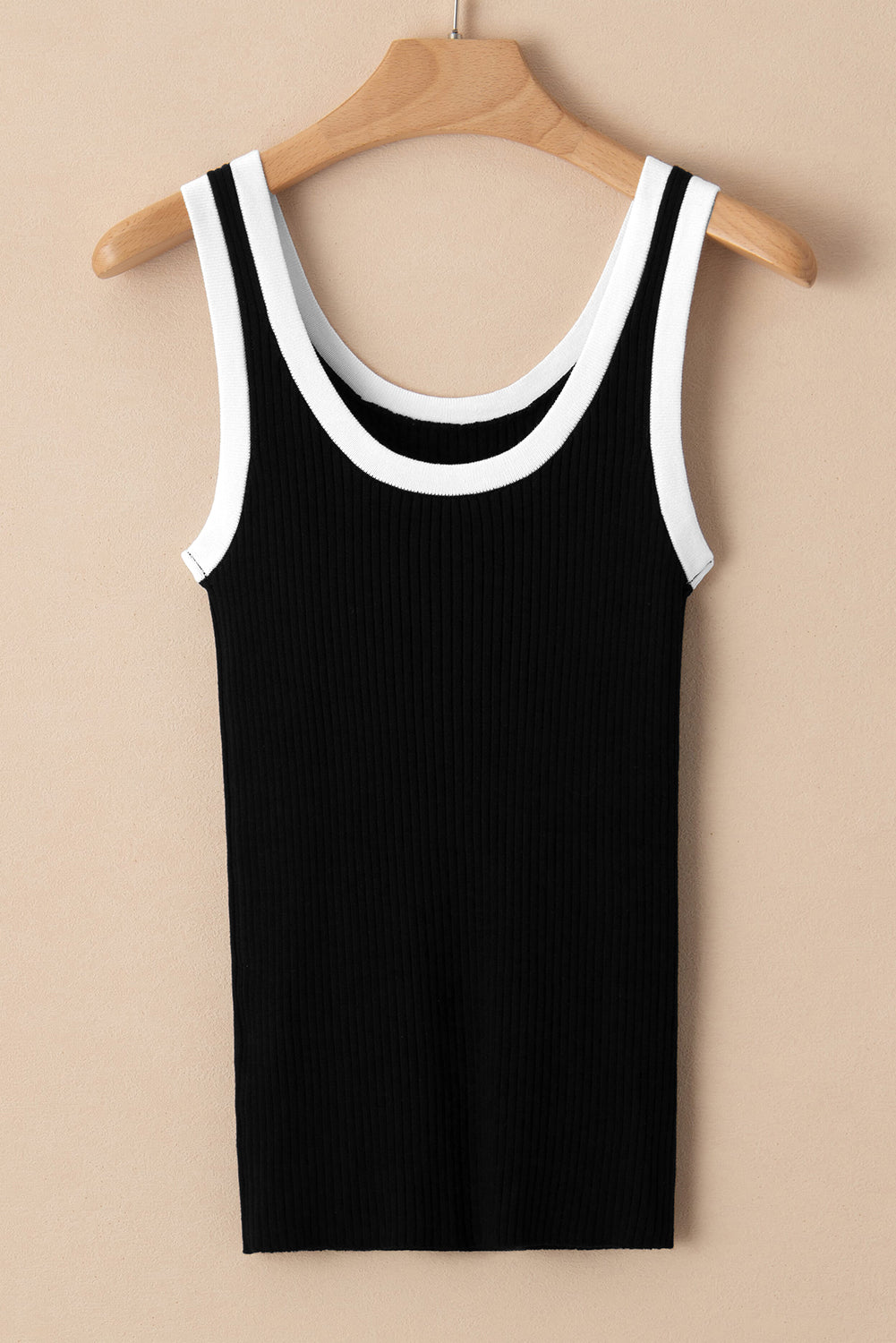 Candy-Black Colorblock Edge Ribbed Knit Tank