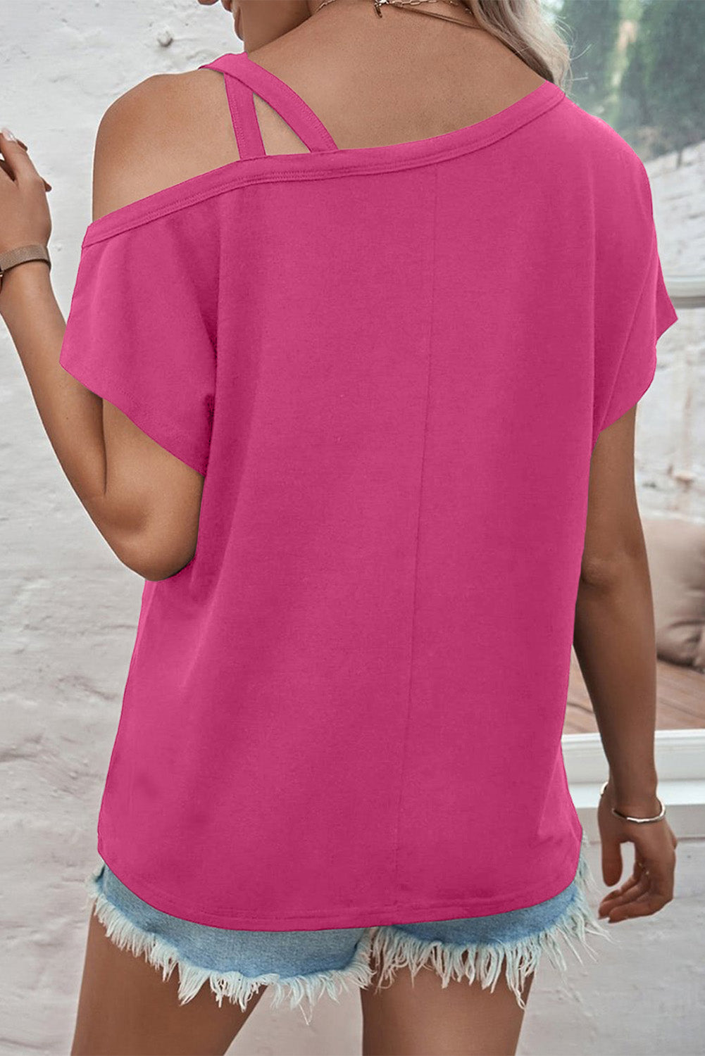Asymmetric Criss Cross Cold Shoulder T-Shirt