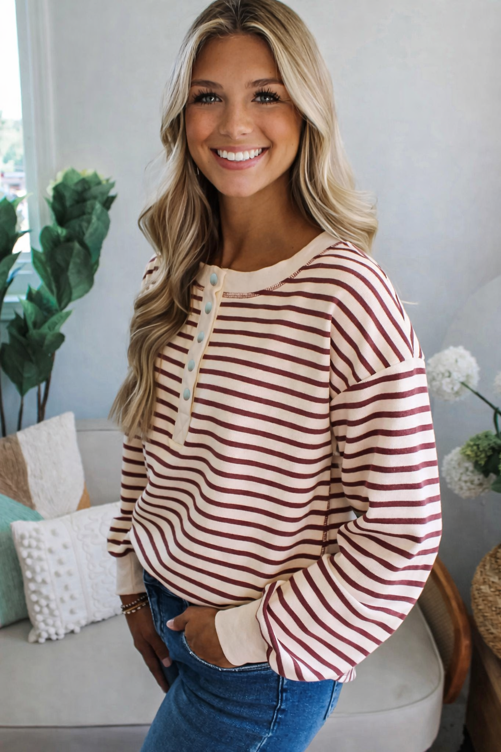 Red Dahlia Henley Top