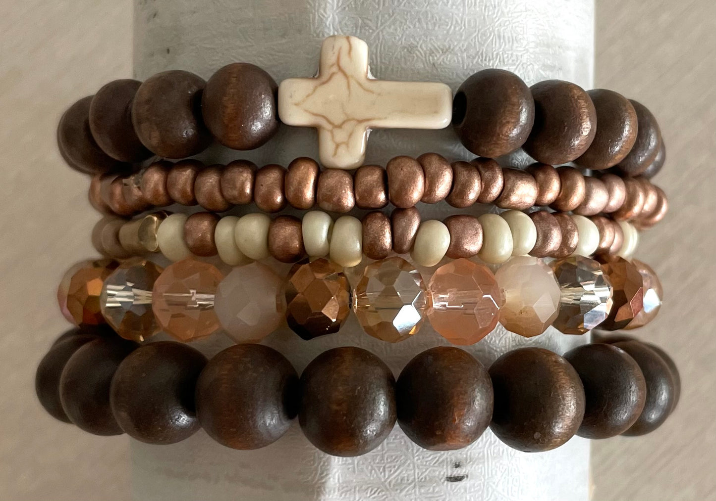 Brown Wood Until We Meet Again Morse Code Bracelet Set