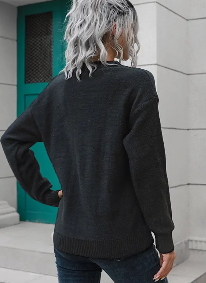 V-neck Button Neck Sweater