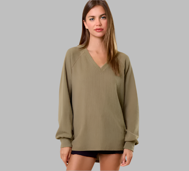 Olive V-Back Long Sleeve Top