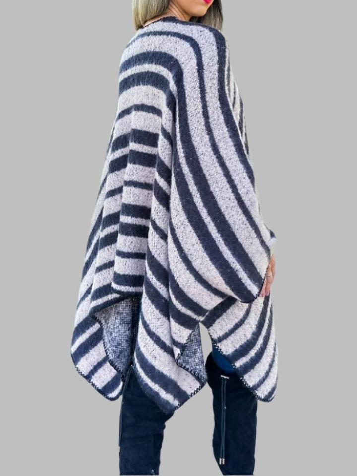 Hadley Beige Contemporary Stripe Knitted Ruana