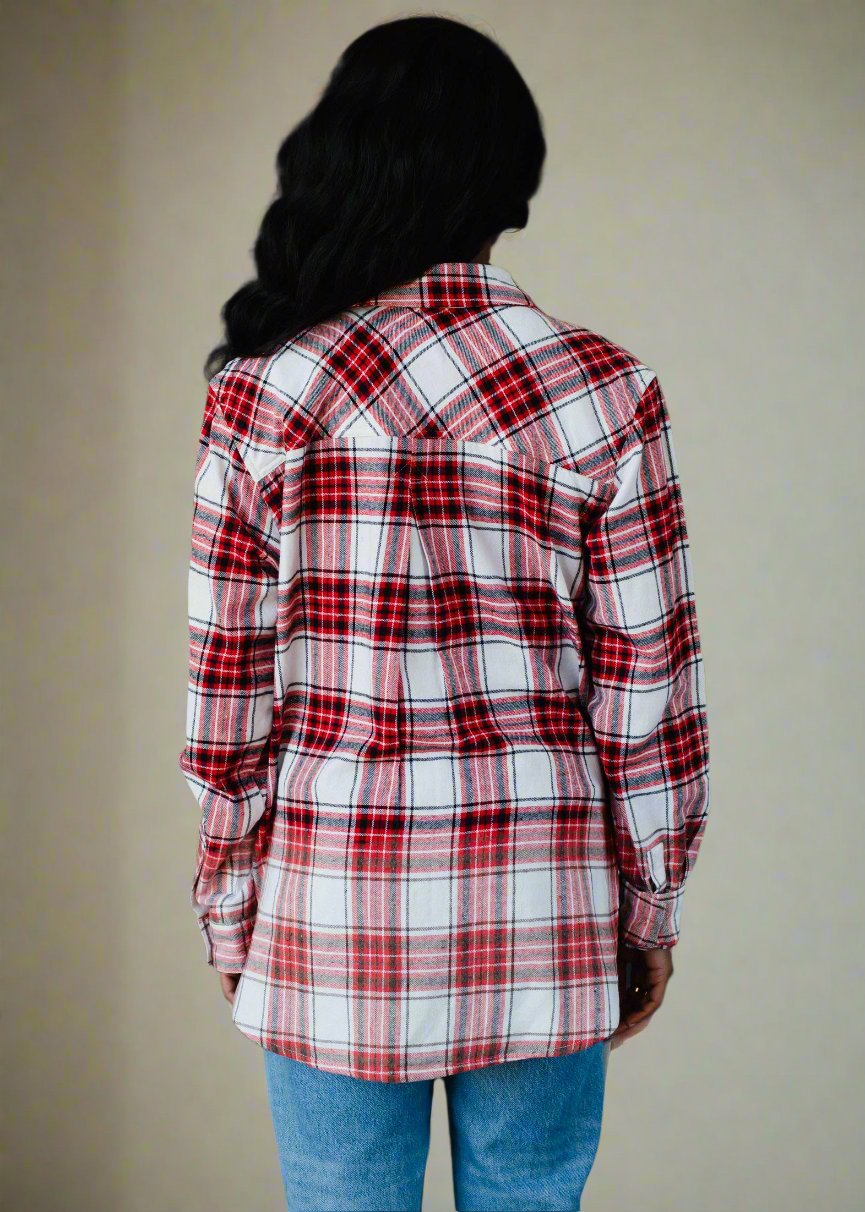 White, Black & Red Faded Flannel