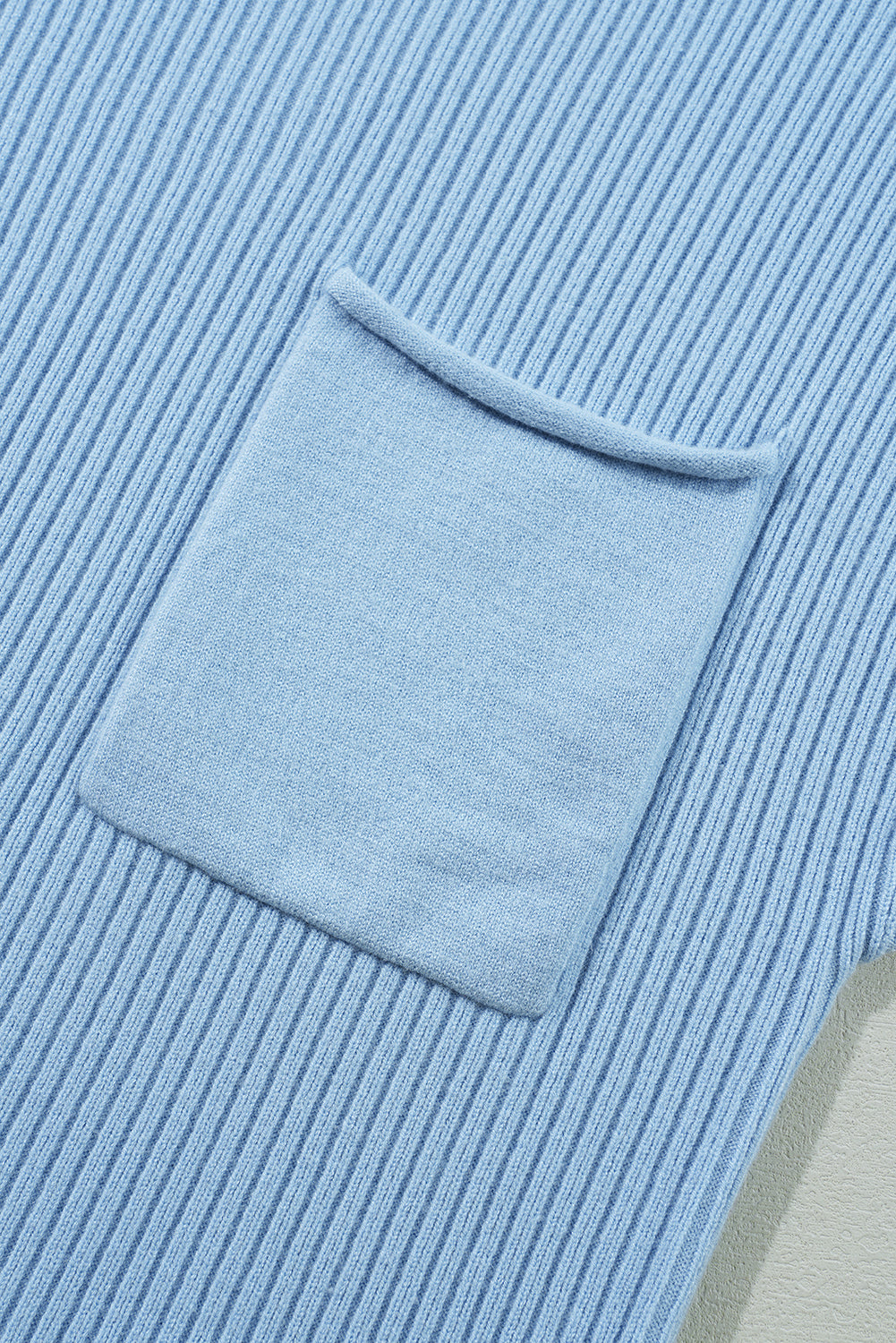 Patch Pocket Ribbed Knit Short Sleeve Sweater