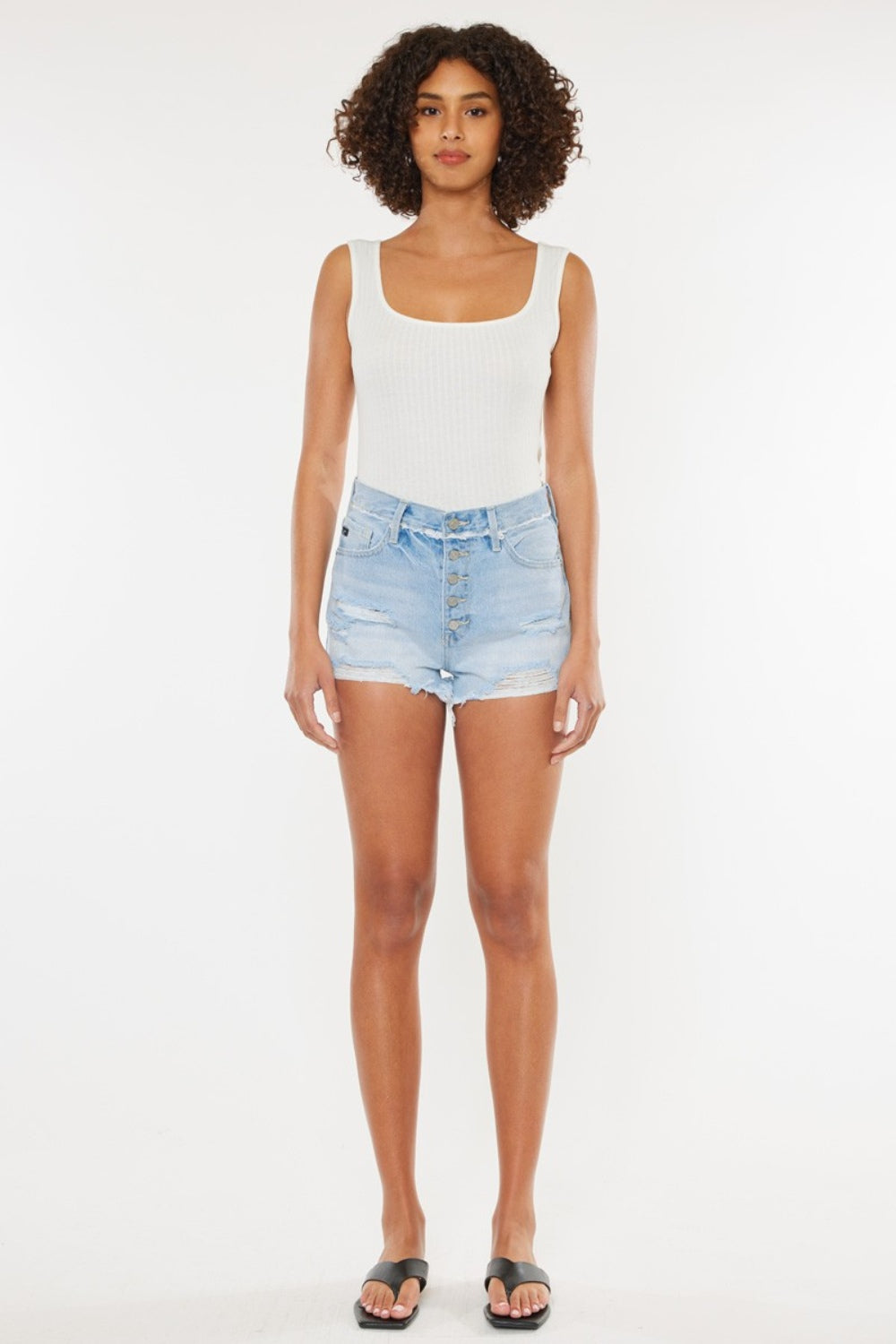 Nadia-Kancan Distressed Button Fly Denim Shorts