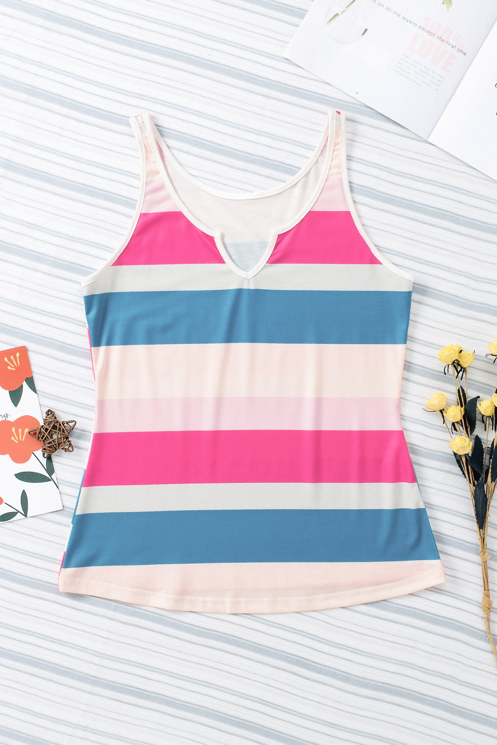 Jennifer- Striped Color Block Notched Neck Tank Top