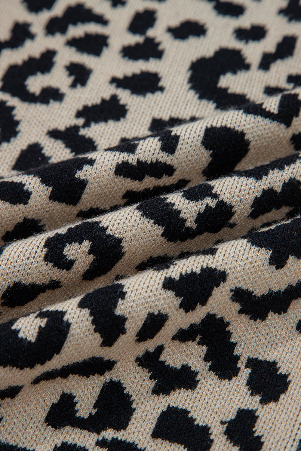 Black Leopard Drop Shoulder Chunky Knitted Cardigan Sweater