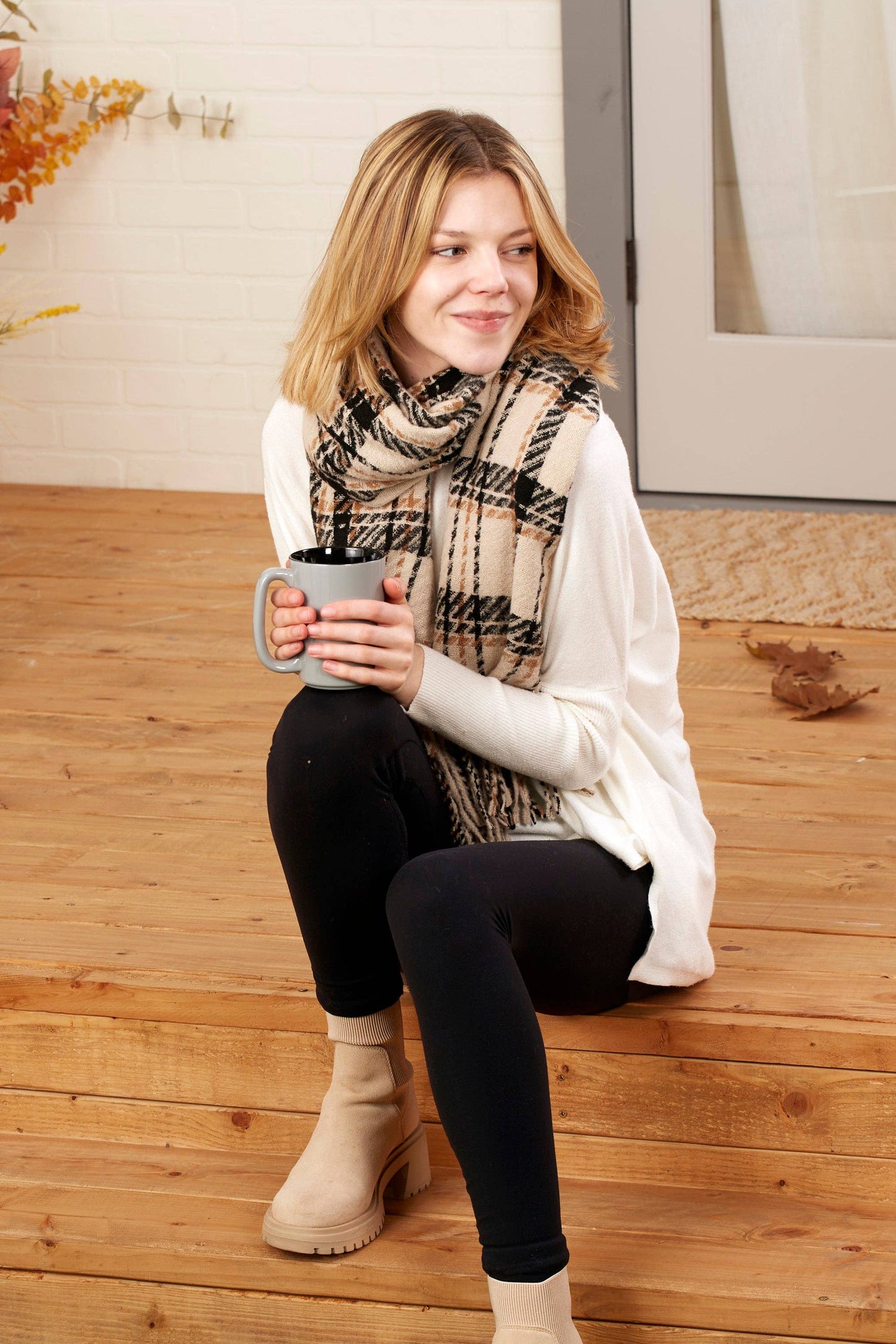 Aspen Plaid Scarf - Cream