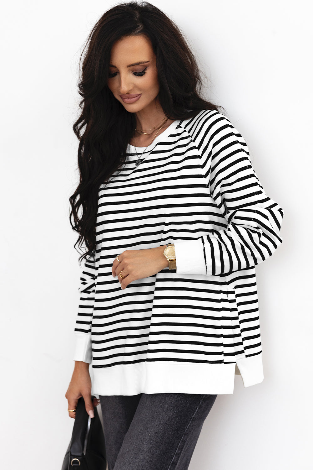 Georgia Black Striped Loose Sweatshirt