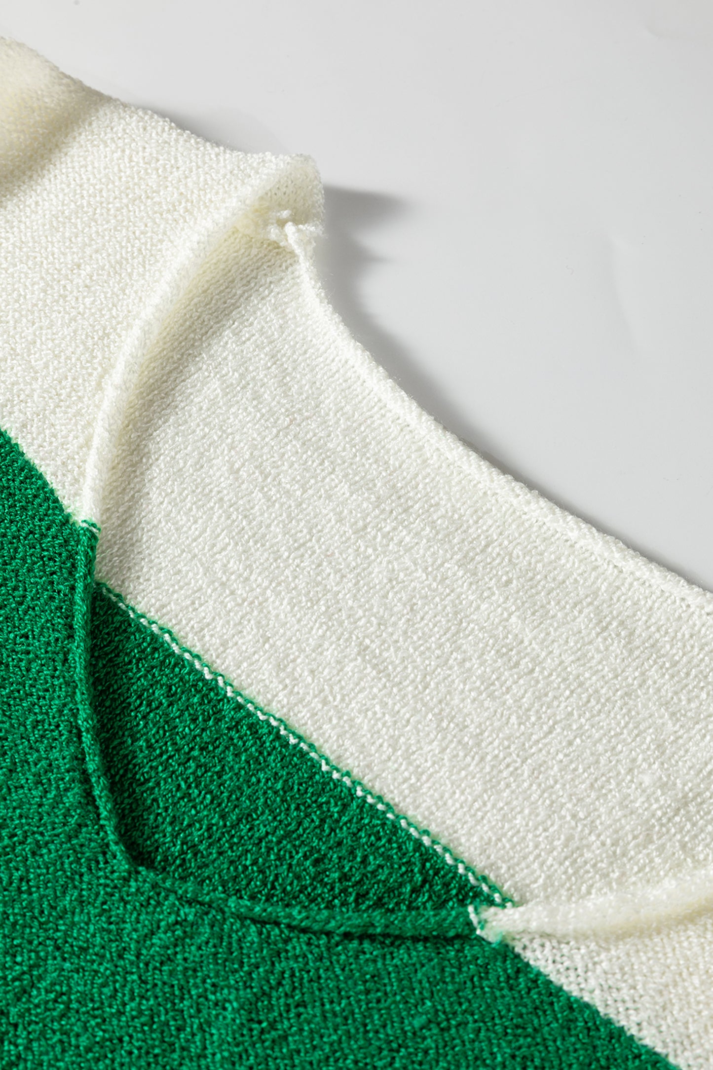 Green Stripe Drop Shoulder Bubble Sleeve Sweater