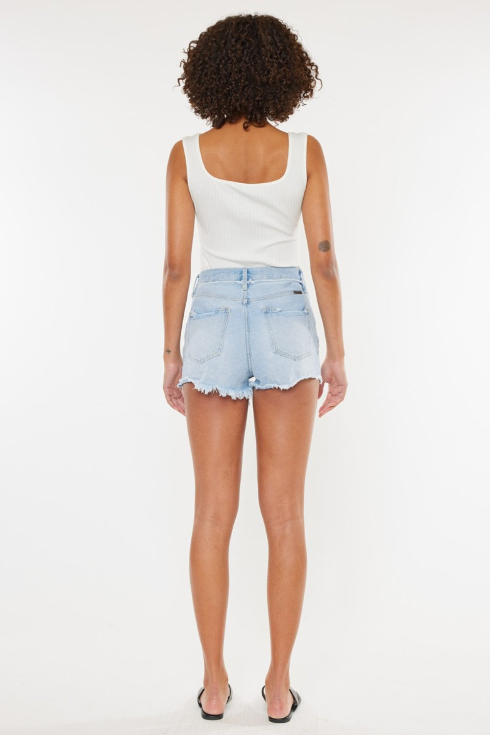 Nadia-Kancan Distressed Button Fly Denim Shorts