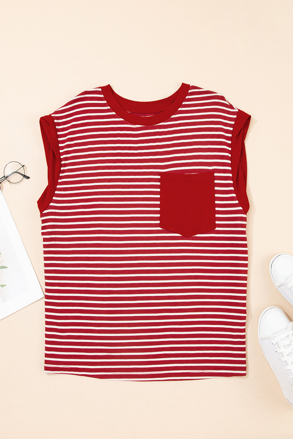 Rebecca-Red Stripe Chest Pocket Tank Top