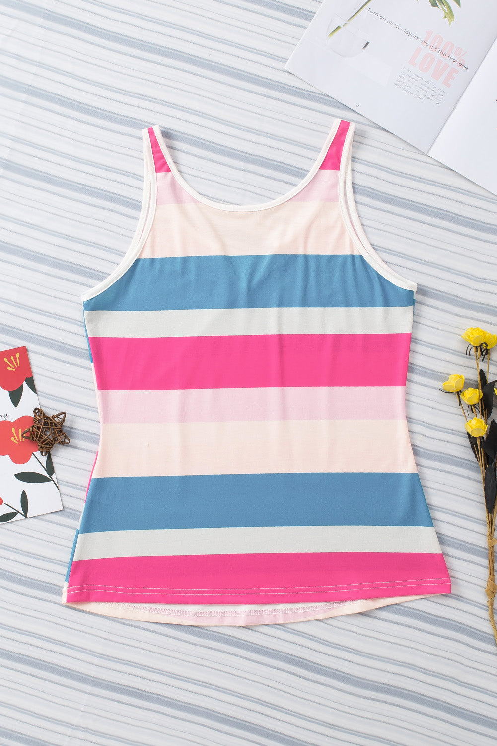 Jennifer- Striped Color Block Notched Neck Tank Top