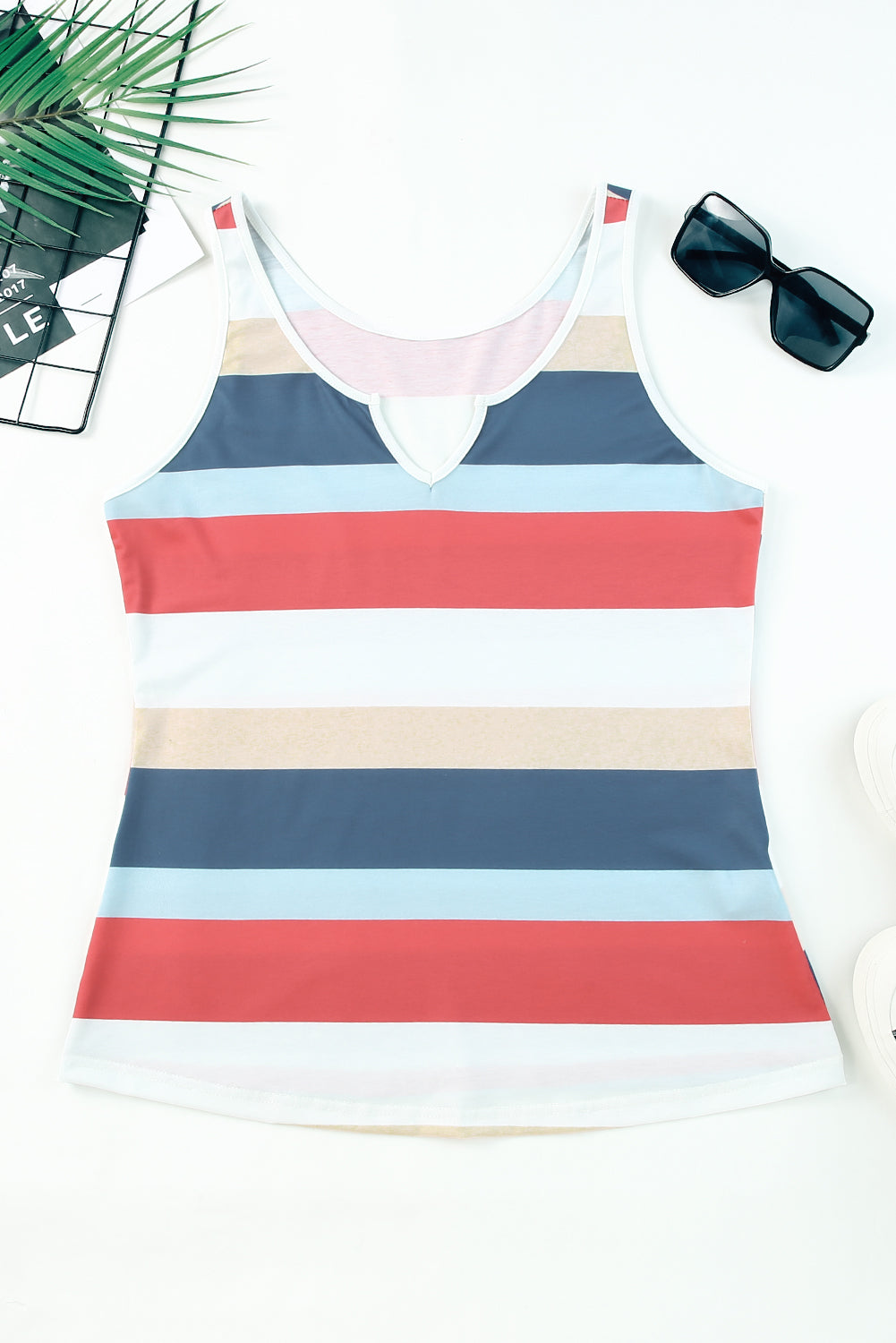 Jennifer- Striped Color Block Notched Neck Tank Top