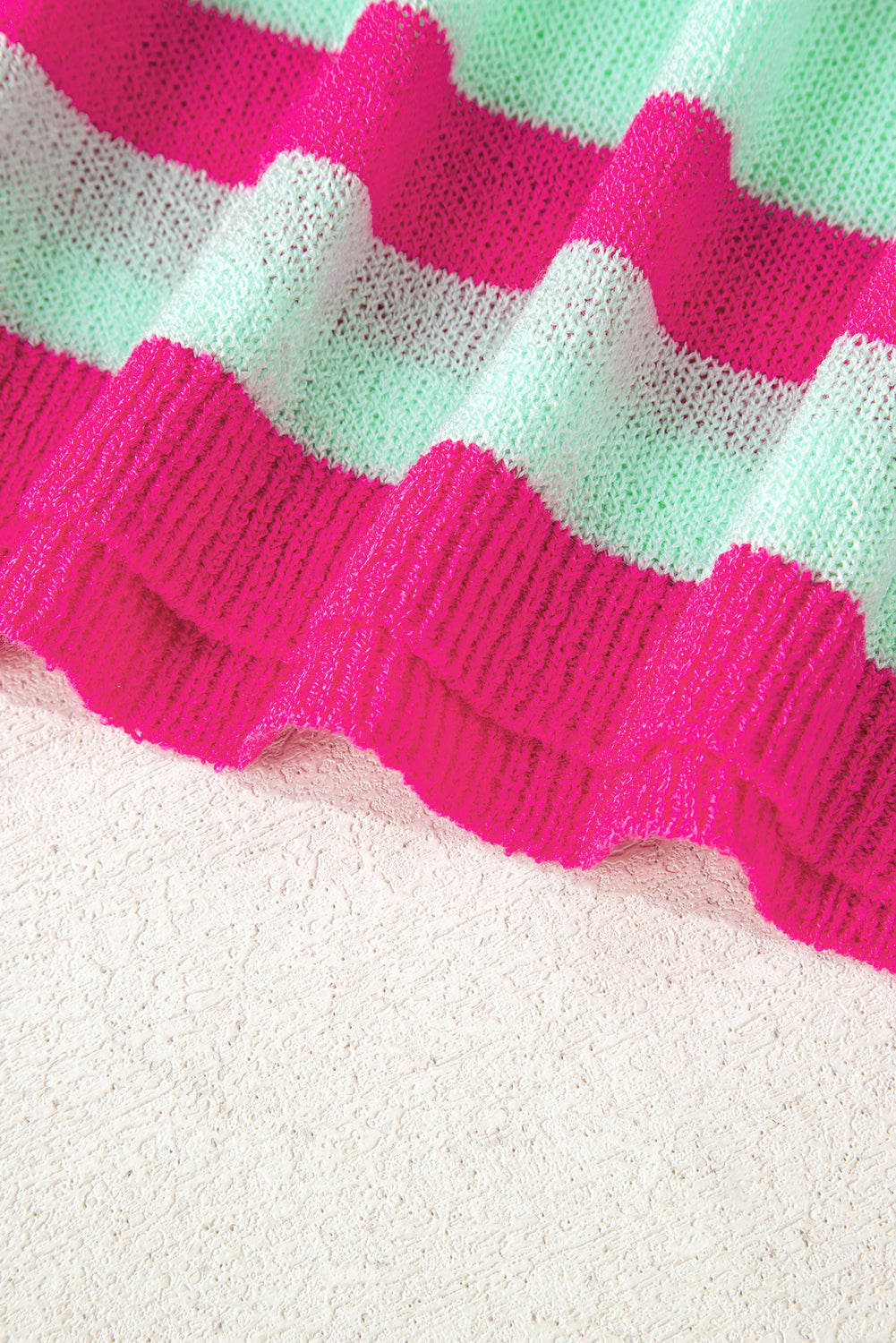 Green Stripe Round Neck Casual Sweater