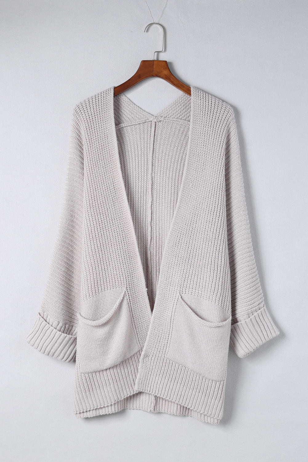 Khaki Batwing Sleeve Pocket Oversized Cable Knit Cardigan
