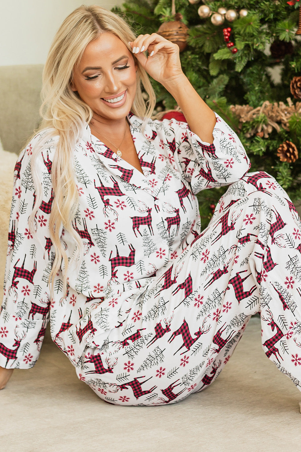 White Christmas Reindeer Pants Pajama Set