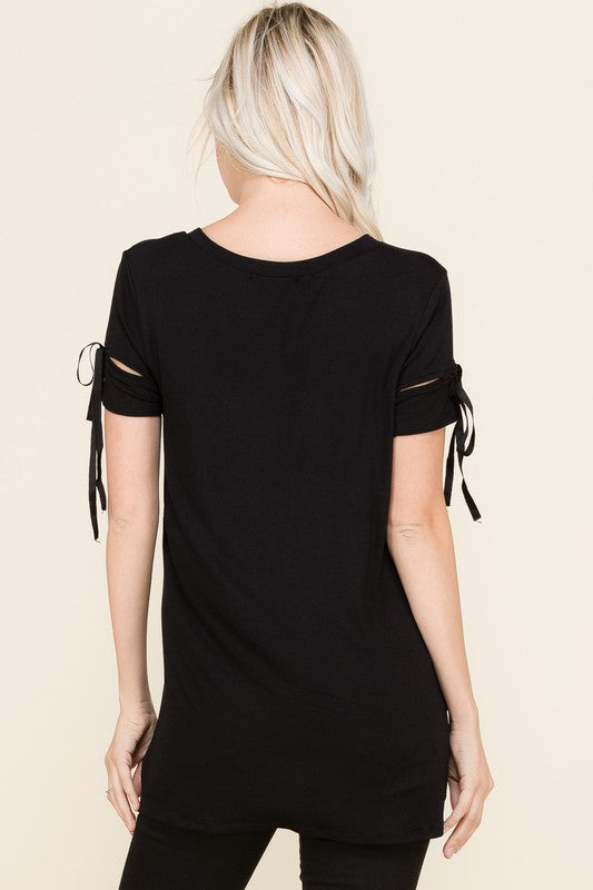 Plus Size Black Side Slit Top