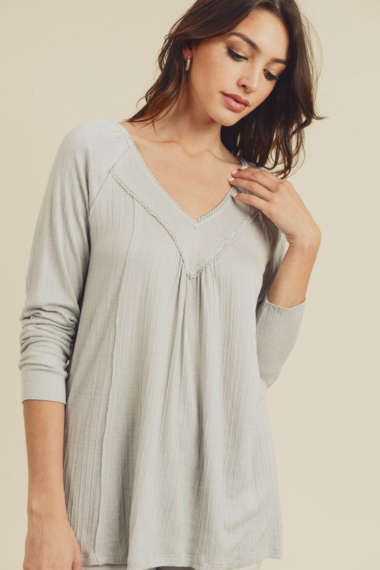 Grey Knit Picot Edging Top