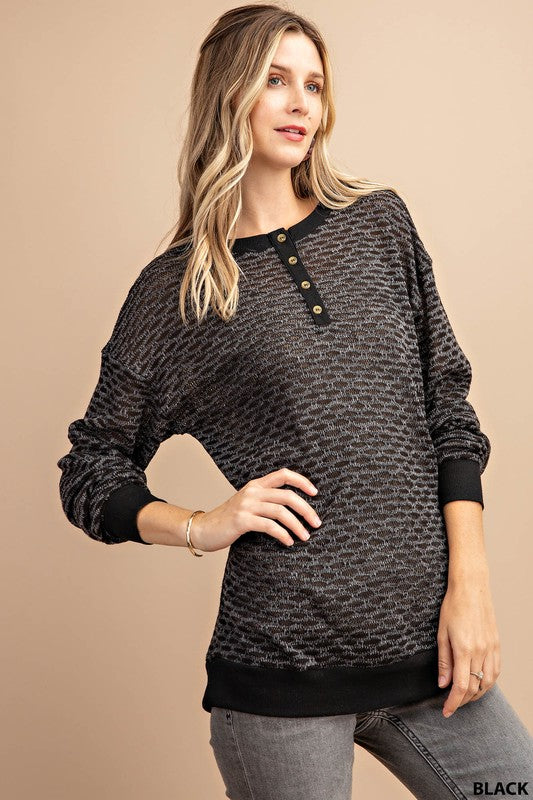 Black Front Button Knit Top