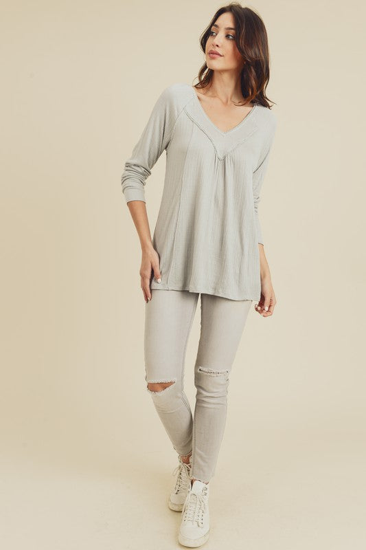 Grey Knit Picot Edging Top