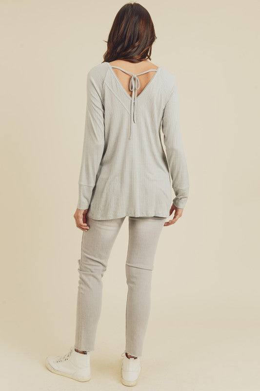 Grey Knit Picot Edging Top