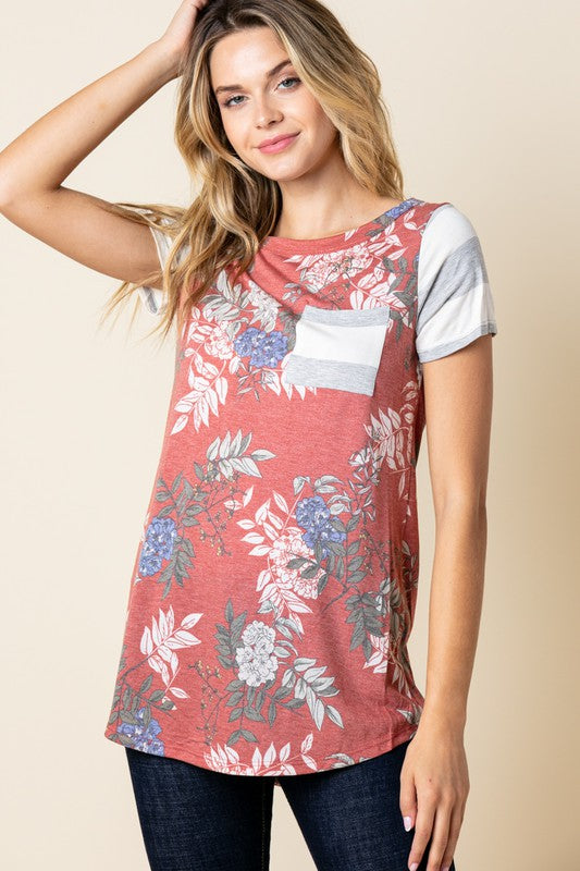 Rust Floral Print Tee