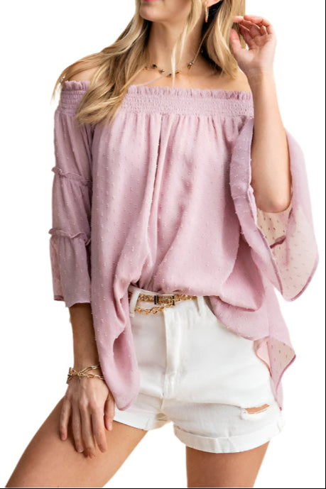 Swiss Dot Chiffon Off the Shoulder