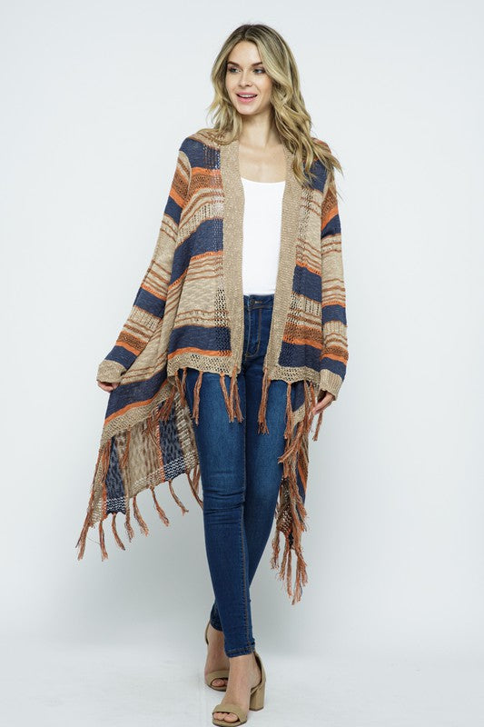 Khaki Striped Knit Cardigan