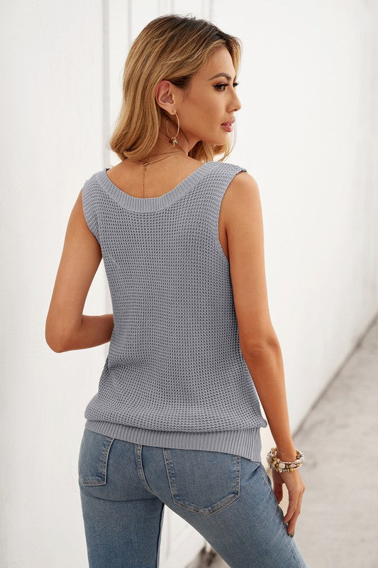 Grey Crisscross Hollow Knit
