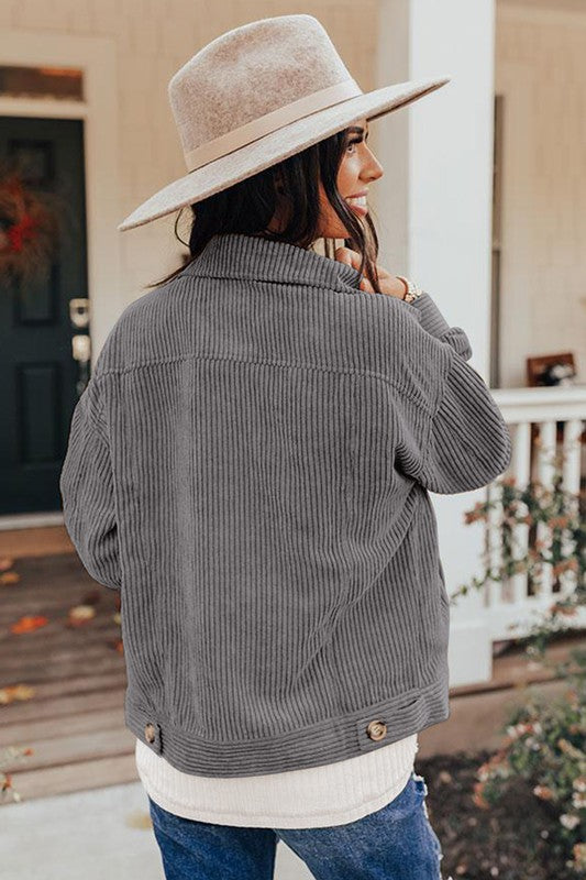 Grey Ribbed Corduroy Jacket