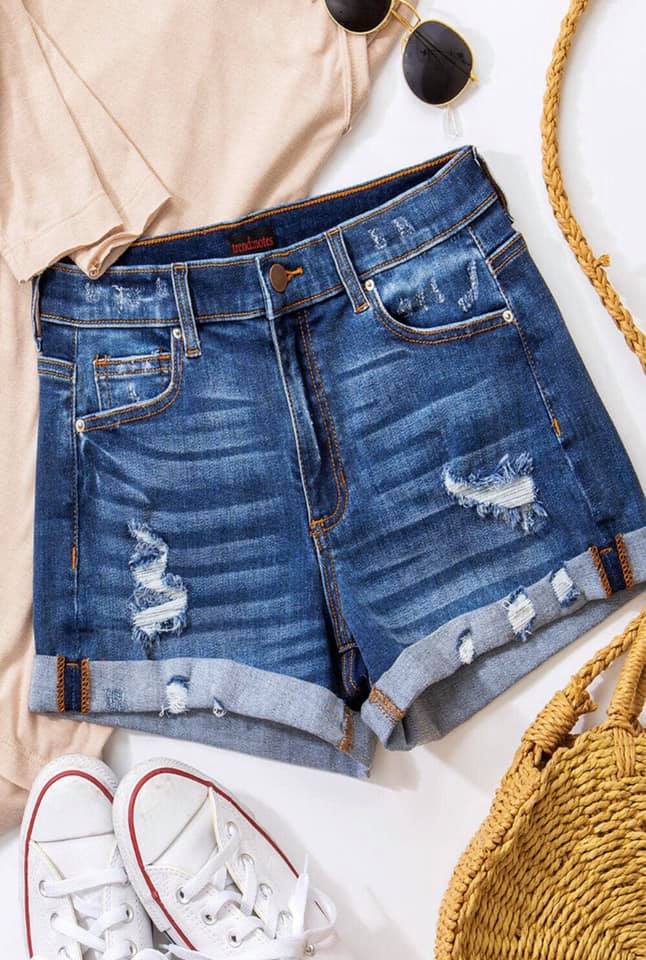 Danny-Denim Washed Folded Hem Shorts