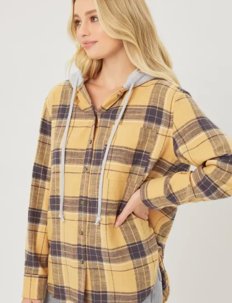 Hooded Plaid Flannel Shirt