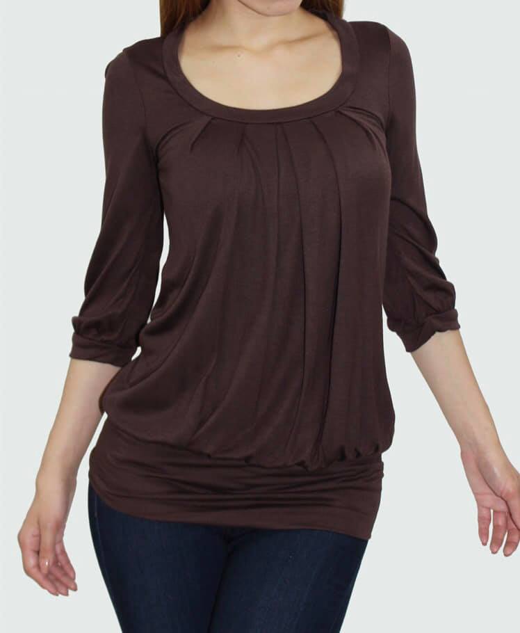 Chocolate Brown Pleated Top