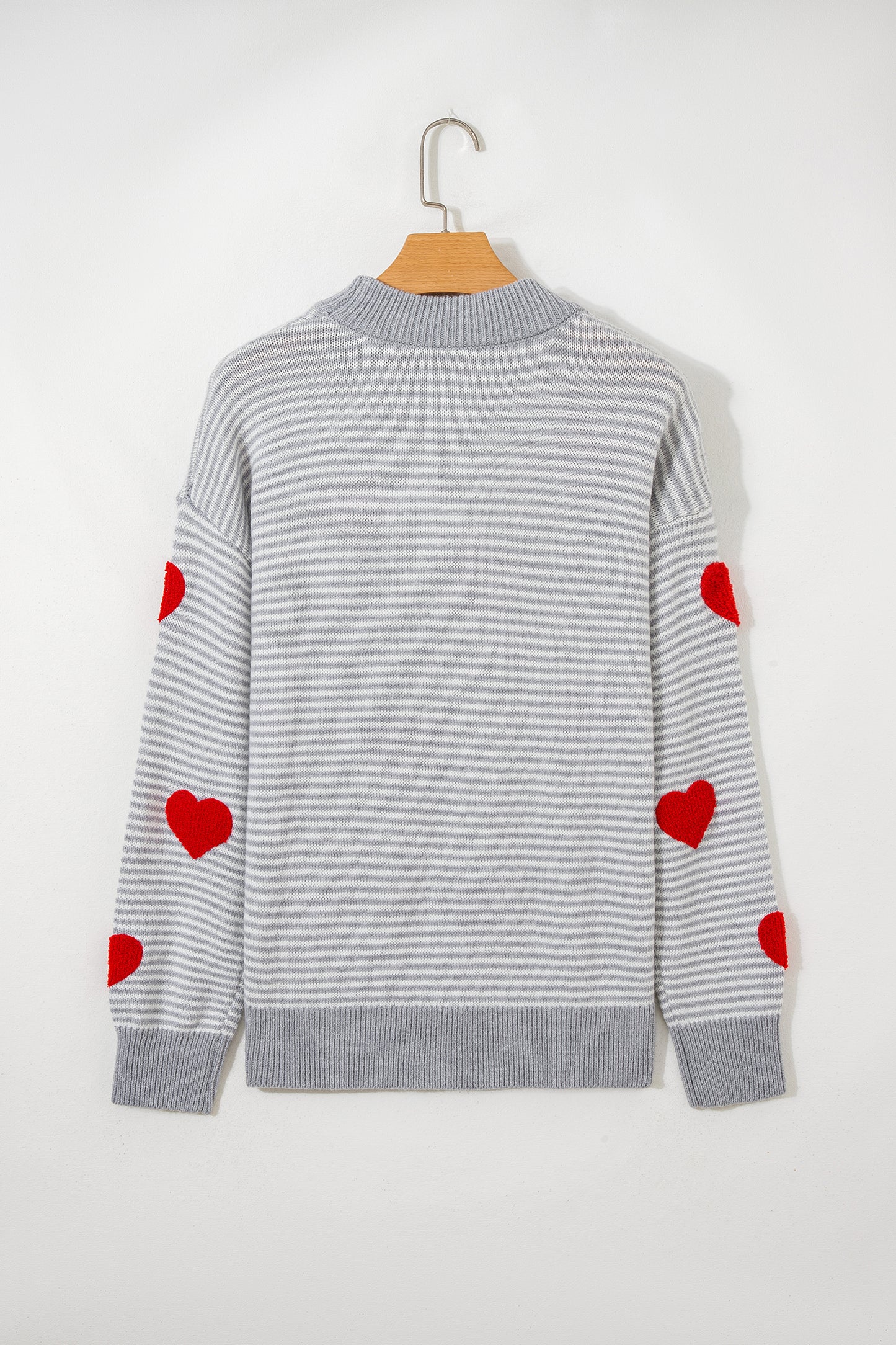 Gray Stripe Heart Valentine Knit Sweater